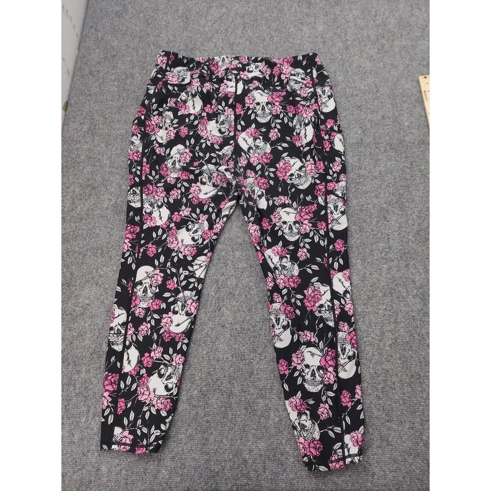 Torrid Leggings Womens 3 Black Pink Skull Roses Gothic Allover Print‎ Pockets - Picture 2 of 11